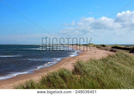 Beautiful day at south dune in magdalen island in quebec canada