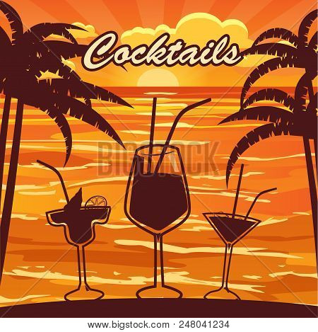 Set Of Ten Beautiful Illustration Of Some Of The Most Famous Cocktails And Drink