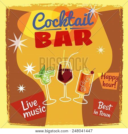 Retro Poster Design For Cocktailbar. Vintage Poster, Card For Bar Or Restaurant.