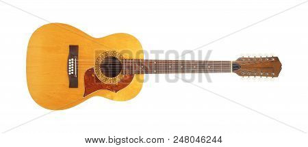 Musical Instrument - Front View Vintage Twelve-string Acoustic Guitar Isolated On A White Background