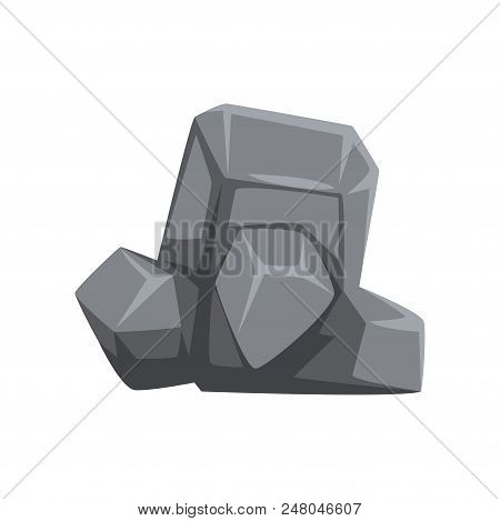 Hard Stone With Lights And Shadows. Large Piece Of Mountain Rock. Icon Of Gray Massive Boulder. Obje