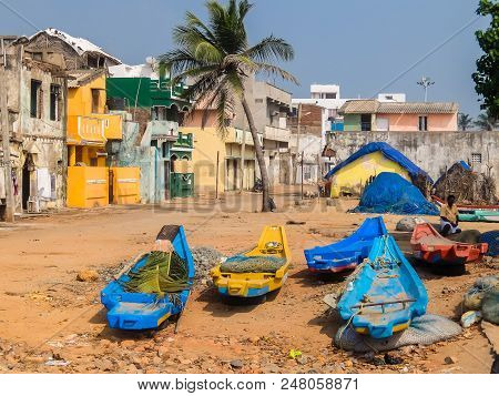 Pondicherry, India - December, 26th, 2017. Fishermen Village In Pondicherry.