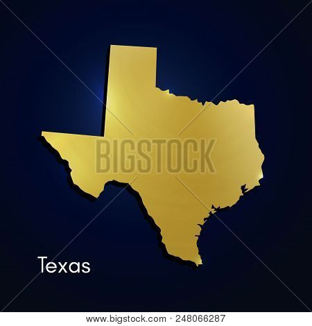 Texas Map Golden Textured. Vector Illustration. Territory Emblem With Light And Shadow. State Metall