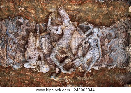 A Large Panel Of The Ceiling Of Mukha-mandapa Depicting Eight Armed Shiva With Parvati, Dancing On T