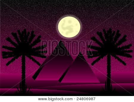 Poušť Sahara s egyptské pyramidy v noci