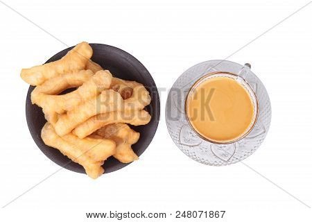 Ready Served Of A Cup Of Coffee And Patongko (deep-fried Dough Stick)