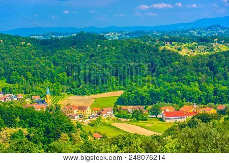 Aerial View At Picturesque Village Desinic In Zagorje Region, Croatia Europe Scenery.