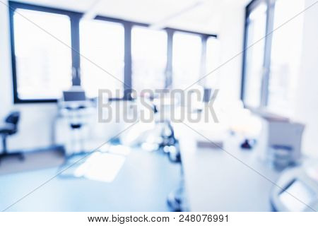 Laboratory Interior Out Of Focus. Blur Image Of Modern Medical, Biological Or Chemical Laboratory Wi