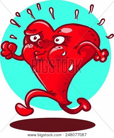 Single Heart Running Cartoon Style Vector Illustration