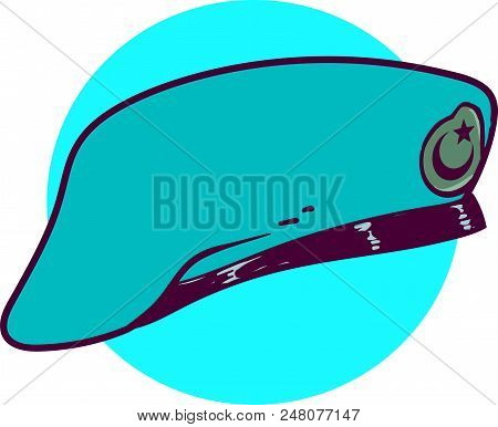 Turkish Army Soldier Clothes Blue Beret Vector Illustration