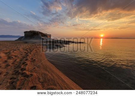 Beautiful Kakoudia Beach At Sunrise. Ierissos Grecce
