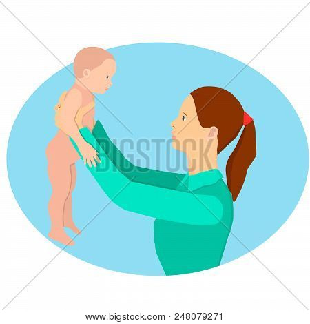 A Young Mother Is Holding Her Daughter In Her Arms.