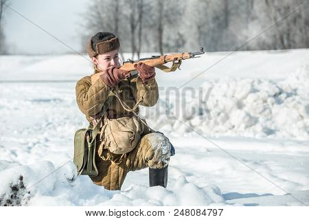 Russian Federation, Pskov District, Velikie Luki - 23 February 2018: Military Historical Reenactment