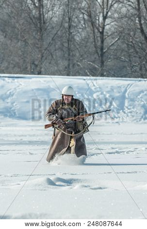 Russian Federation, Pskov District, Velikie Luki - 23 February 2018: Military Historical Reenactment