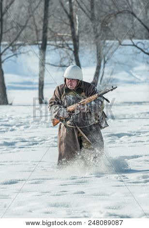 Russian Federation, Pskov District, Velikie Luki - 23 February 2018: Military Historical Reenactment