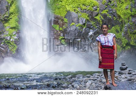 Batad, Philippines - May 02 : Girl From Ifugao Minority Near A Waterfall In Batad The Philippines On