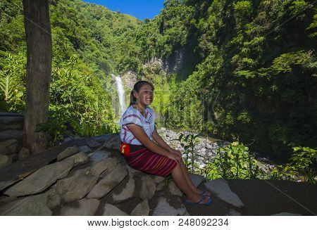 Batad, Philippines - May 02 : Girl From Ifugao Minority Near A Waterfall In Batad The Philippines On