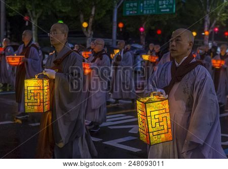 Seoul - May 10 : Participants In A Parade During Lotus Lantern Festival In Seoul , Korea On May 10 2