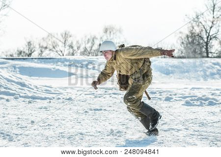 Russian Federation, Pskov District, Velikie Luki - 23 February 2018: Military Historical Reenactment