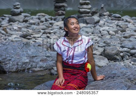 Batad, Philippines - May 02 : Girl From Ifugao Minority Near A Waterfall In Batad The Philippines On