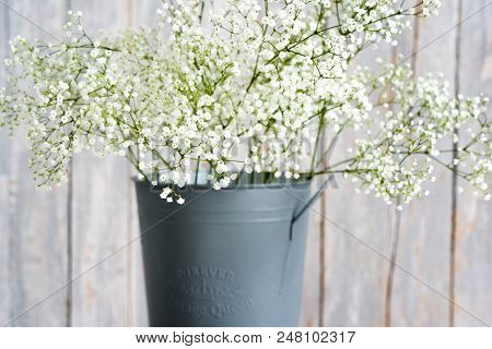 Soft Home Decor, Small Vases With Baby's Breath Bouquet. Interior.