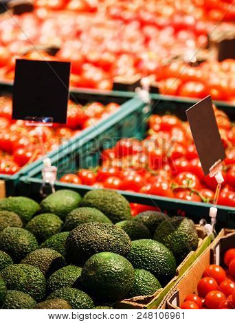 Colourful Mix Of Different Red, Orange, Yellow, Green Fresh Vegetables At Market.