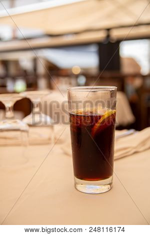 Glass Of Cold Drink In Street Cafe.