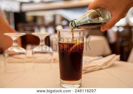 Glass Of Cold Drink In Street Cafe.