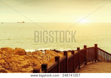 The Wooden Walkway By The Sea, Dongshan Island, Zhangzhou, China.