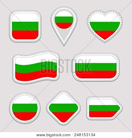 Bulgaria Flag Vector Set. Bulgarian National Flags Stickers Collection. Vector Isolated Geometric Ic