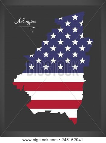 Arlington Texas Map With American National Flag Illustration