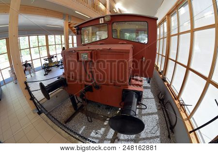 Flam railway museum.Station old Flam Railway. The  Flamsbana is a 20.2-kilometer long railway line between Myrdal and Flam in Aurland, June 17,2018. Flam, Norway, Scandinavia.