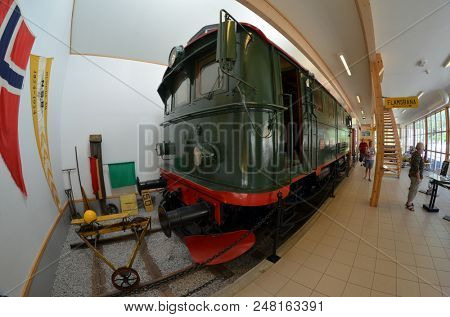 Flam railway museum.Station old Flam Railway. The  Flamsbana is a 20.2-kilometer long railway line between Myrdal and Flam in Aurland, June 17,2018. Flam, Norway, Scandinavia.