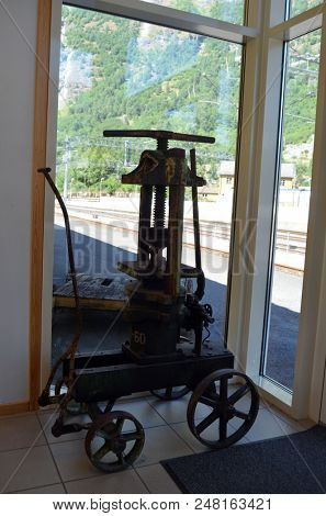 Flam railway museum.Station old Flam Railway. The  Flamsbana is a 20.2-kilometer long railway line between Myrdal and Flam in Aurland, June 17,2018. Flam, Norway, Scandinavia.