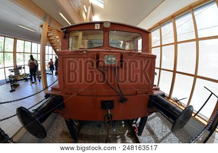 Flam railway museum.Station old Flam Railway. The  Flamsbana is a 20.2-kilometer long railway line between Myrdal and Flam in Aurland, June 17,2018. Flam, Norway, Scandinavia.