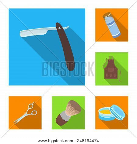 Barbershop And Equipment Flat Icons In Set Collection For Design. Haircut And Shave Vector Symbol St