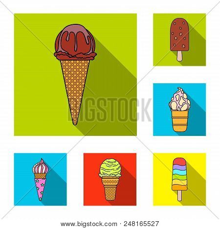 Different Ice Cream Flat Icons In Set Collection For Design. Dessert And Sweetness Vector Symbol Sto