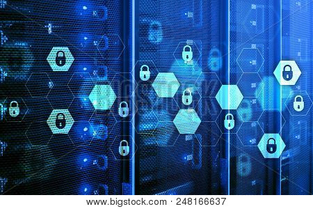 Cloud Computing, Data Or Cryptocurrency (bitcoin, Ethereum) Mining In Data Center. Server Room Backg