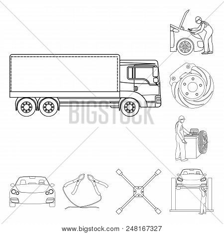 Car, Lift, Pump And Other Equipment Outline Icons In Set Collection For Design. Car Maintenance Stat