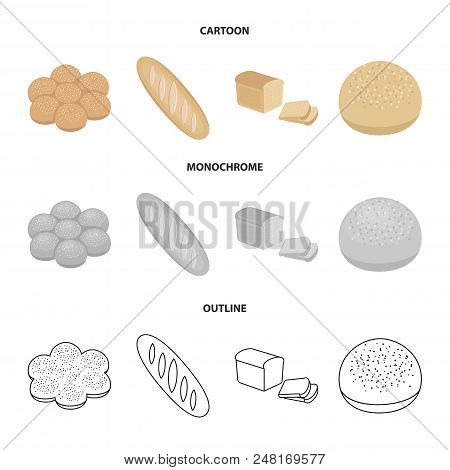 Cut Loaf, Bread Roll With Powder, Half Of Bread, Baking.bread Set Collection Icons In Cartoon, Outli