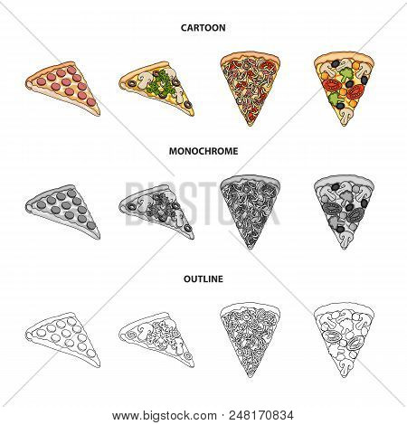 A Slice Of Pizza With Different Ingredients. Different Pizza Set Collection Icons In Cartoon, Outlin