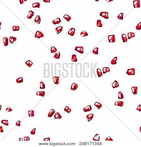 Seamless Pattern Of Garnet Seeds On White Background