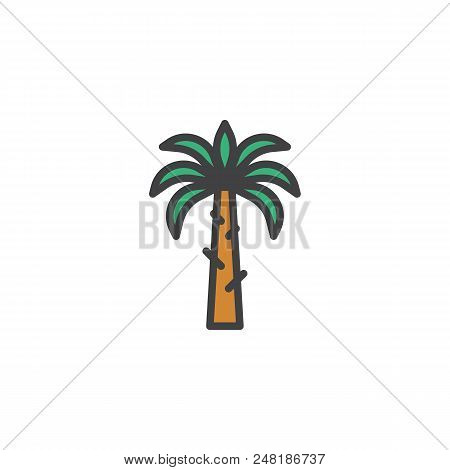 Palm Tree Filled Outline Icon, Line Vector Sign, Linear Colorful Pictogram Isolated On White. Coconu
