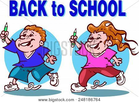 The Boy And Girl Running Back To School Cartoon Vector Illustration
