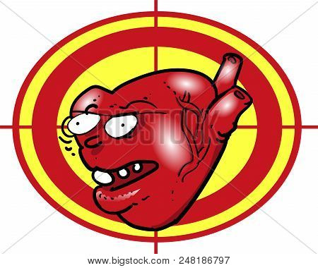 The Heart On The Target Funny Cartoon Vector Illustration