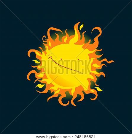 The Sun On The Black Background Cartoon Style Hand Drawn Vector Illustration