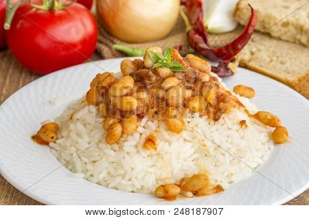 Hot Turkish Bean Stew With A Tasty Tomato Sauce, Turkish Food; Kuru Fasulye.