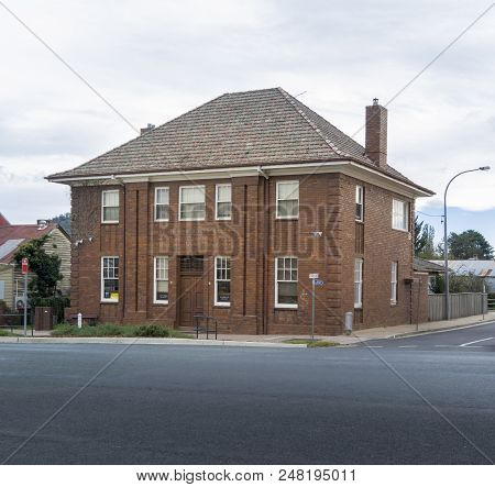 Braidwood, New South Wales, Australia, 16th April 2018 - Red Brick Bank Building In The Town Of Brai