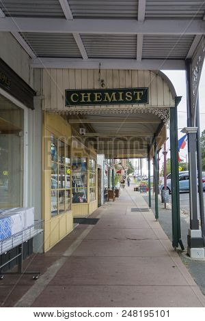 Braidwood, New South Wales, Australia, 16th April 2018 - A Sidewalk Covered For Shade In The Town Of