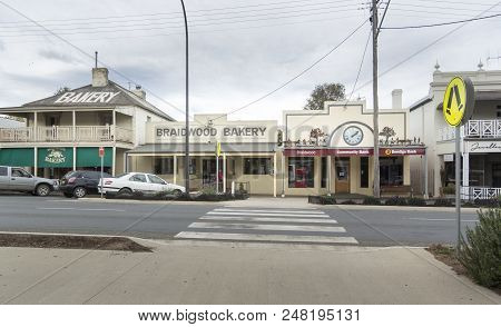 Braidwood, New South Wales, Australia, 16th April 2018 - Shops In Kings Highway In The Town Of Braid